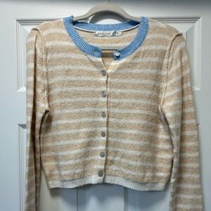 Altar'd State Beige and Light Blue Striped Cardigan